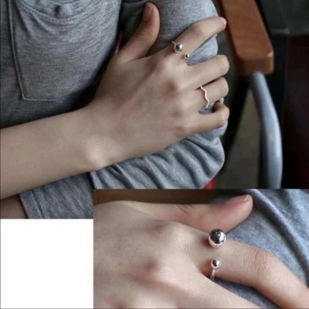 925 STERLING SILVER BEAD BALL ADJUSTABLE RING, CUTE RING, SHINY RING. - Picture 4 of 7